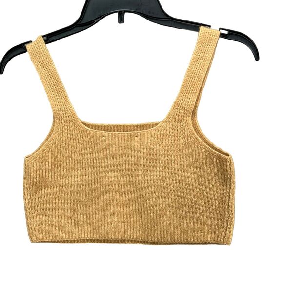 Everlane Crop Top Womens M Camel Tan Wool Yak Tank Square Neck Cozy Stretch NEW - Picture 2 of 11